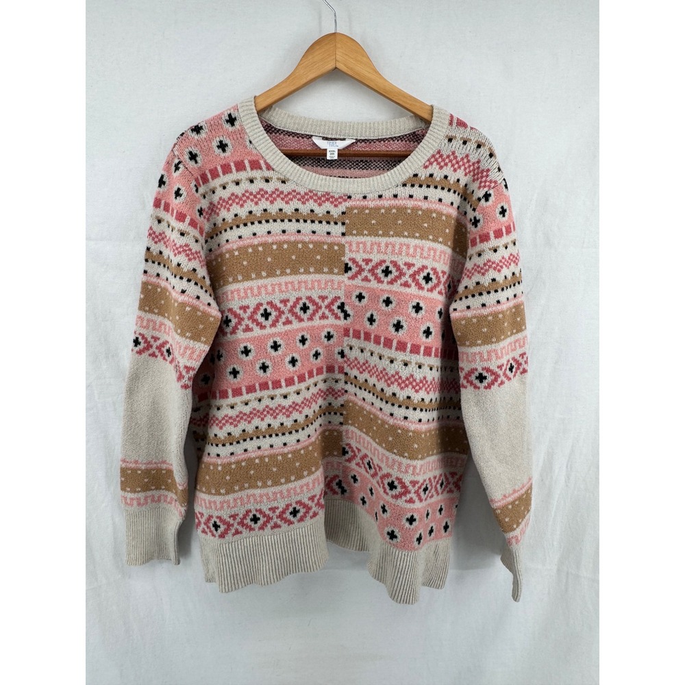 Time and Tru Womens Pink Fair Isle Crew Neck Sweater XXXL 22 Pullover Knit
